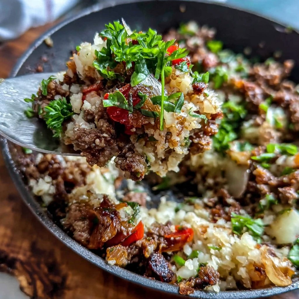 Ground Beef And Cauliflower Rice Skillet