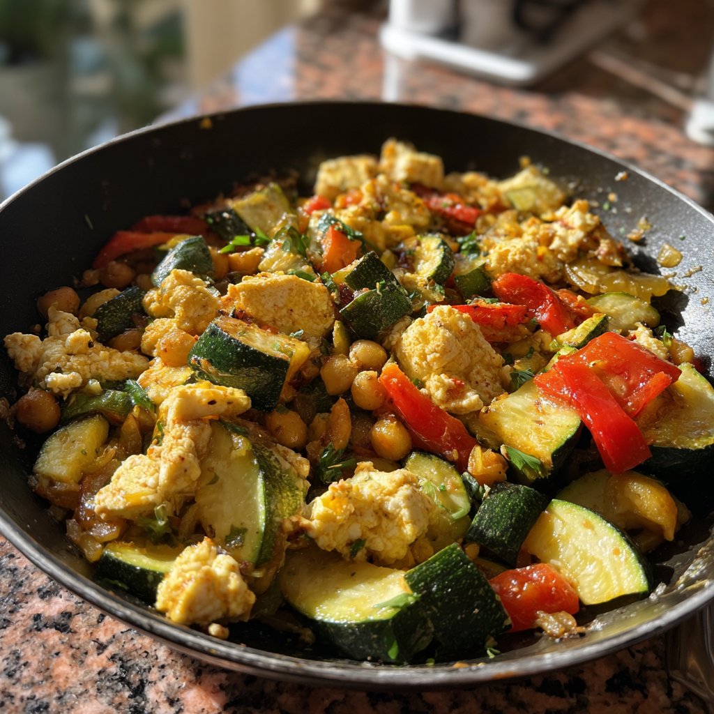 Zucchini Feta Chickpea Skillet