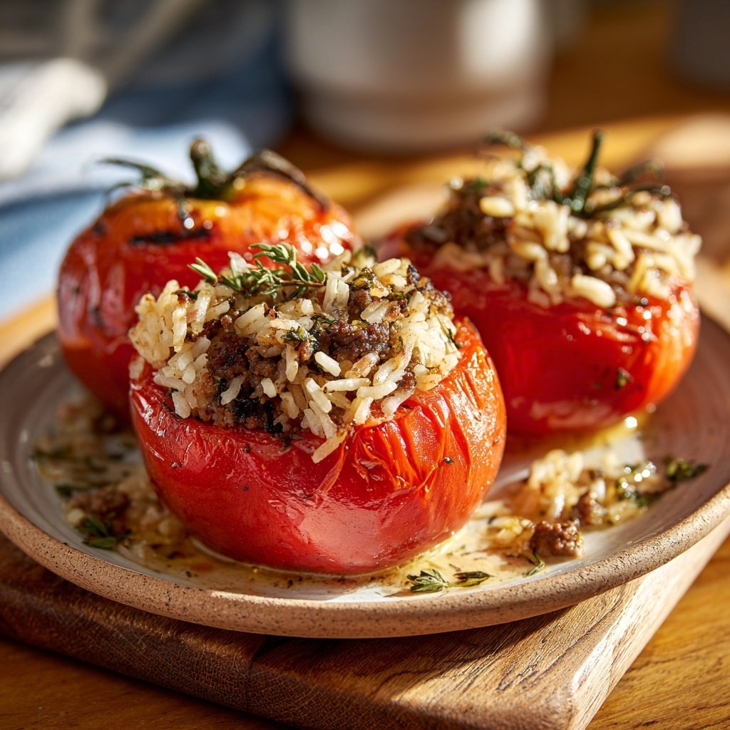 Ground Beef And Rice Stuffed Tomatoes