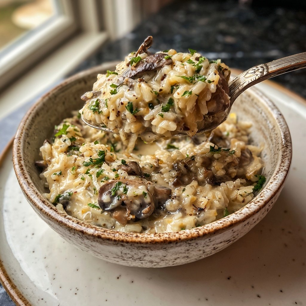 One Pot Creamy Mushroom Rice